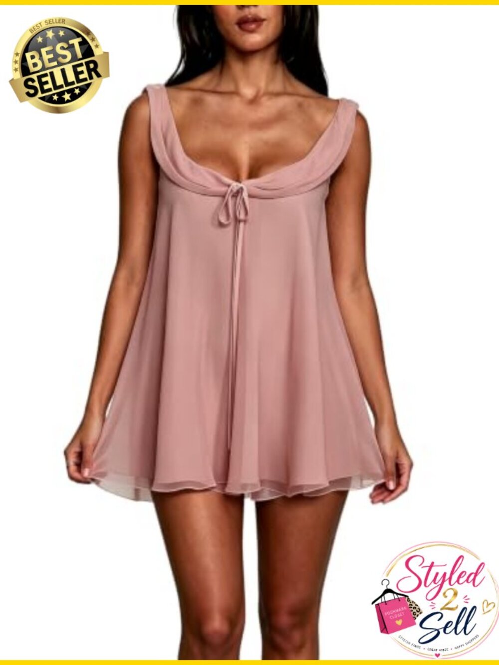 Women Chiffon Babydoll Pajama Set Sleeveless Backless Cute Loungewear - Picture 2 of 4